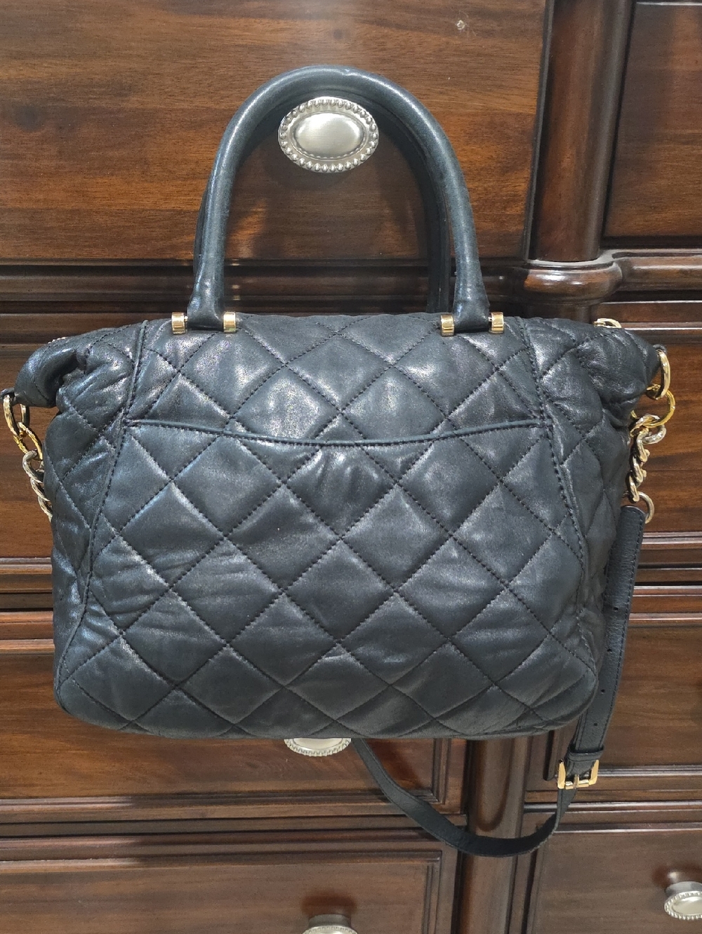Michael Kors Black Leather Quilted Satchel Shoulder Bag - Picture 3 of 10